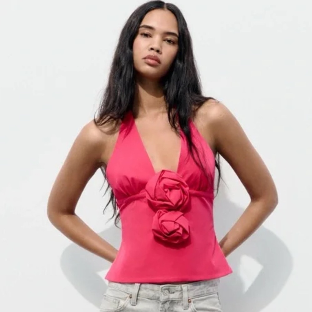Zara Hot Pink Halter Top with Flowers